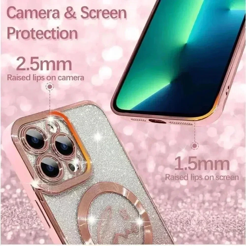 ZIYE Magnetic Case Designed‎ for iPhone 13 Pro Glitter Case Plating Love Heart